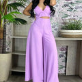 S-2XL Spring New Two-piece Set of Solid Color Suspender Vest With High Waist Pocket Wide Leg Pants Casual Suit