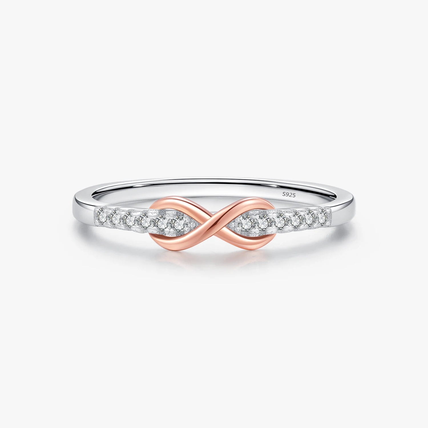 Contrast Color Design Romantic Rose Gold Color Fashion Jewelry Solid 925 Sterling Silver Infinite Love Simple Ring for Women