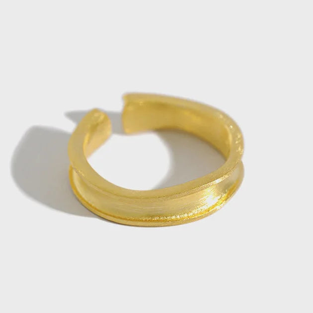 Simple Design Irregular Matte 18K Gold Plated S925 Sterling Silver Fashion Adjustable Ring for Women JF211