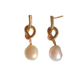 Baroque Pearl Stud Earrings S925 Silver Needle Hand New Copper Plated 14k Gold Knotted Earrings