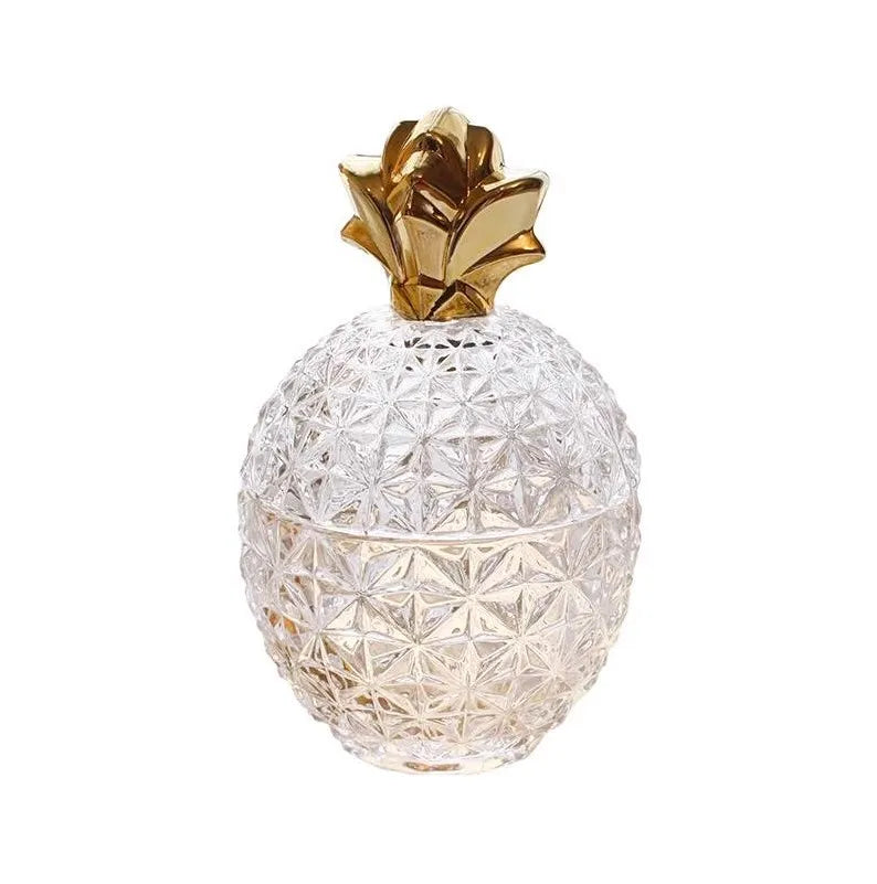 Custom Color 6oz Luxury Empty Glass White Crystal Pineapple Shaped Handmade Candle Stand with Lid Christmas Home Decoration