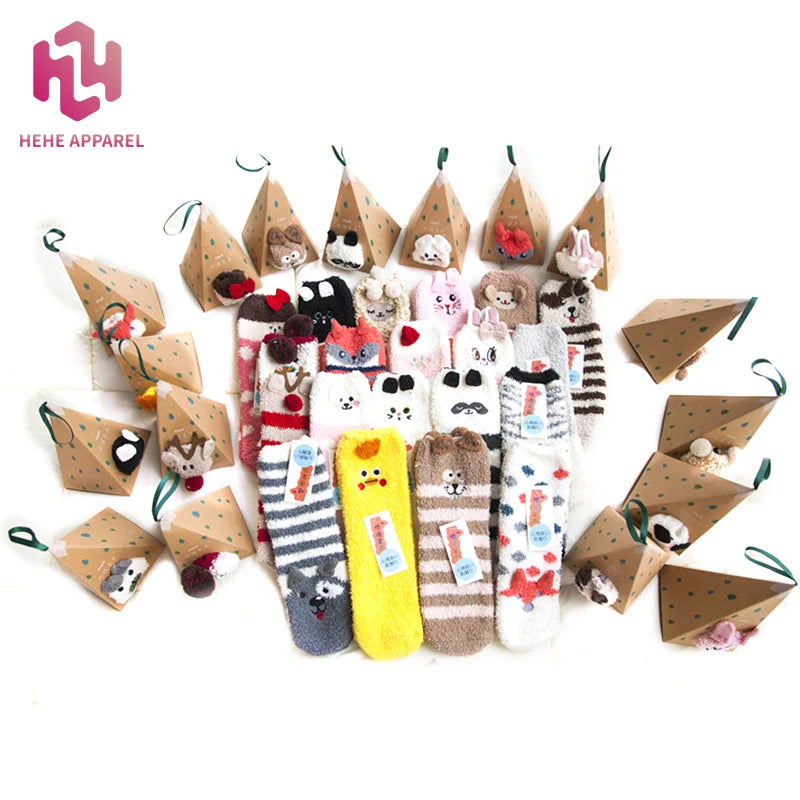 HeHe Special Holiday Christmas Socks With Gift Box Womens Girls Soft Fuzzy 3D Cute Animal Sleeping Winter Warm Slipper Socks