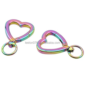 Stock Supply 44mm rainbow Colored Metal Heart Shaped Swivel Carabiner Keychain