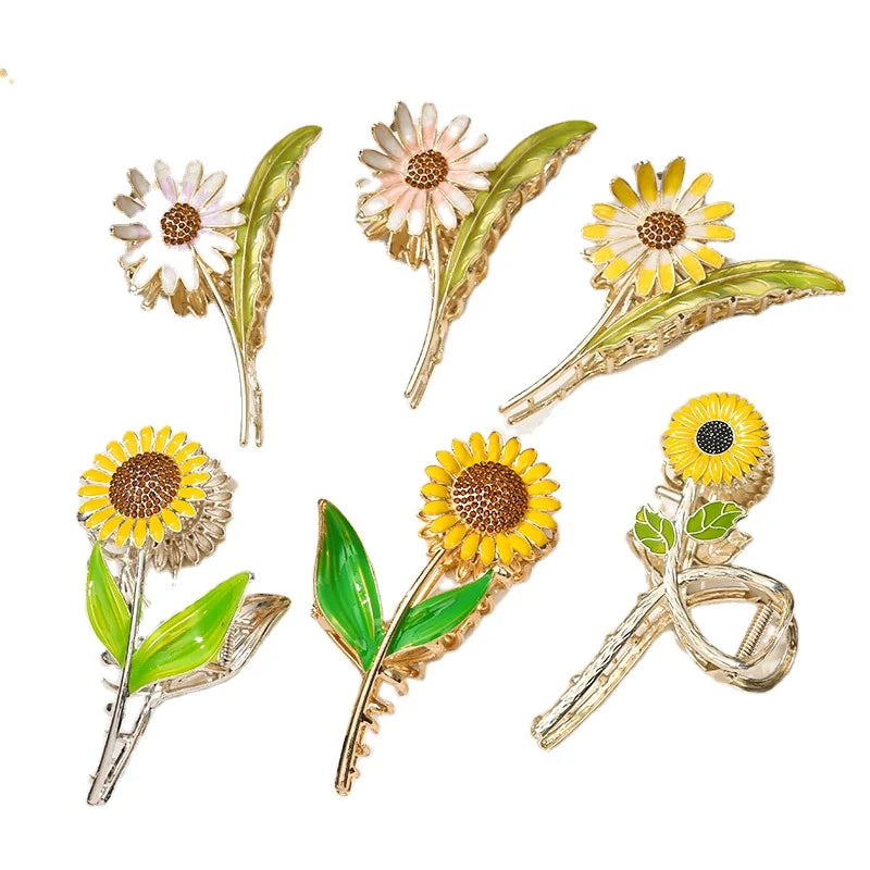 2025 Modern Women's Large Korean Style Sunflower Hairpin Acetate Pearl Metal Clip with Claw Feature Back Brain Clasp Head Wear