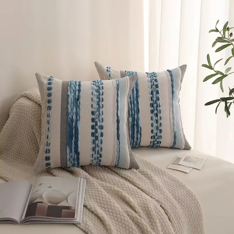 Boho Throw Pillow Covers 18x18 Inch Striped Cousion Cover Decorative Chenille Pillowcases Square Cushion Covers