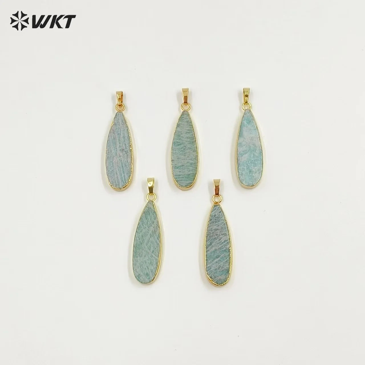 WT-P1889 Wholesale Fashion 18k Real Gold Plated Double Flat Natural Amazonite Pendant Fashion Long Waterdrop Stone Pendants