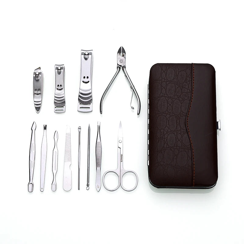 Factory Wholesale 12-Piece Easy-to-Use Manicure & Pedicure Set Stainless Steel Nail Clippers File & Scissors