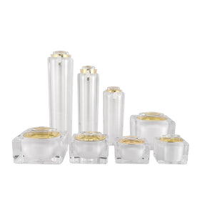 5g 10g 15g 30g 50g 30ml 50ml 100ml Luxury White Cosmetic Empty Plastic Acrylic Jar and Bottle Set with Gold Lid