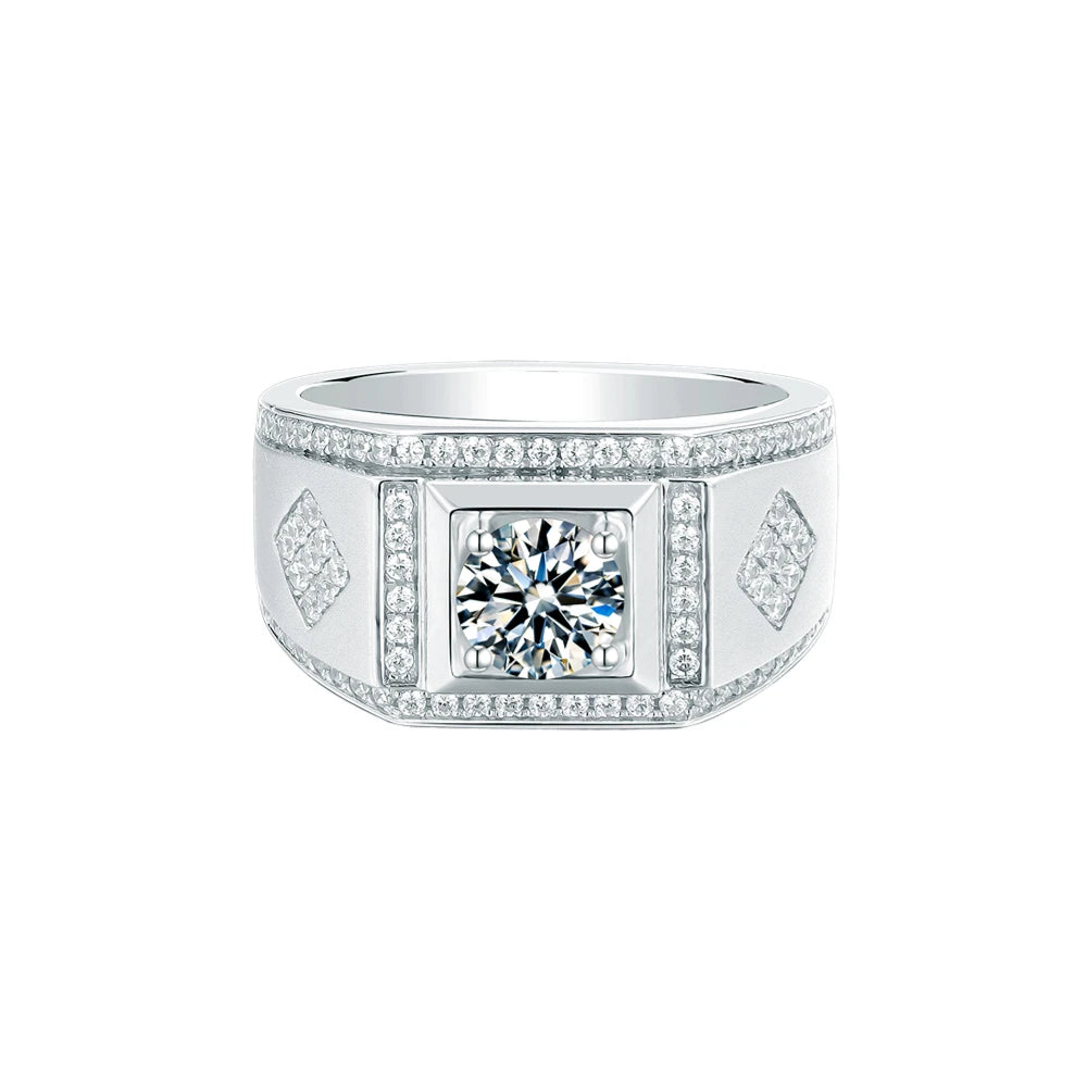 GRA Certified 1ct Moissanite Engagement Ring Comfort Fit Design  Luxury Wedding Band 925 Sterling Silver Moissanite Ring Men