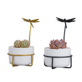 Dropship Ceramics Succulent Planter Pots Dragonfly Design Vase With Iron Stand for Garden Home Decoration
