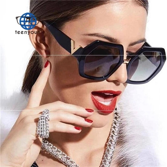 Teenyoun Designer Polygon Anchor Personality V-Word Sunglasses 2023 New Retro Brand Design Uv Protection Shade Eyeglasses