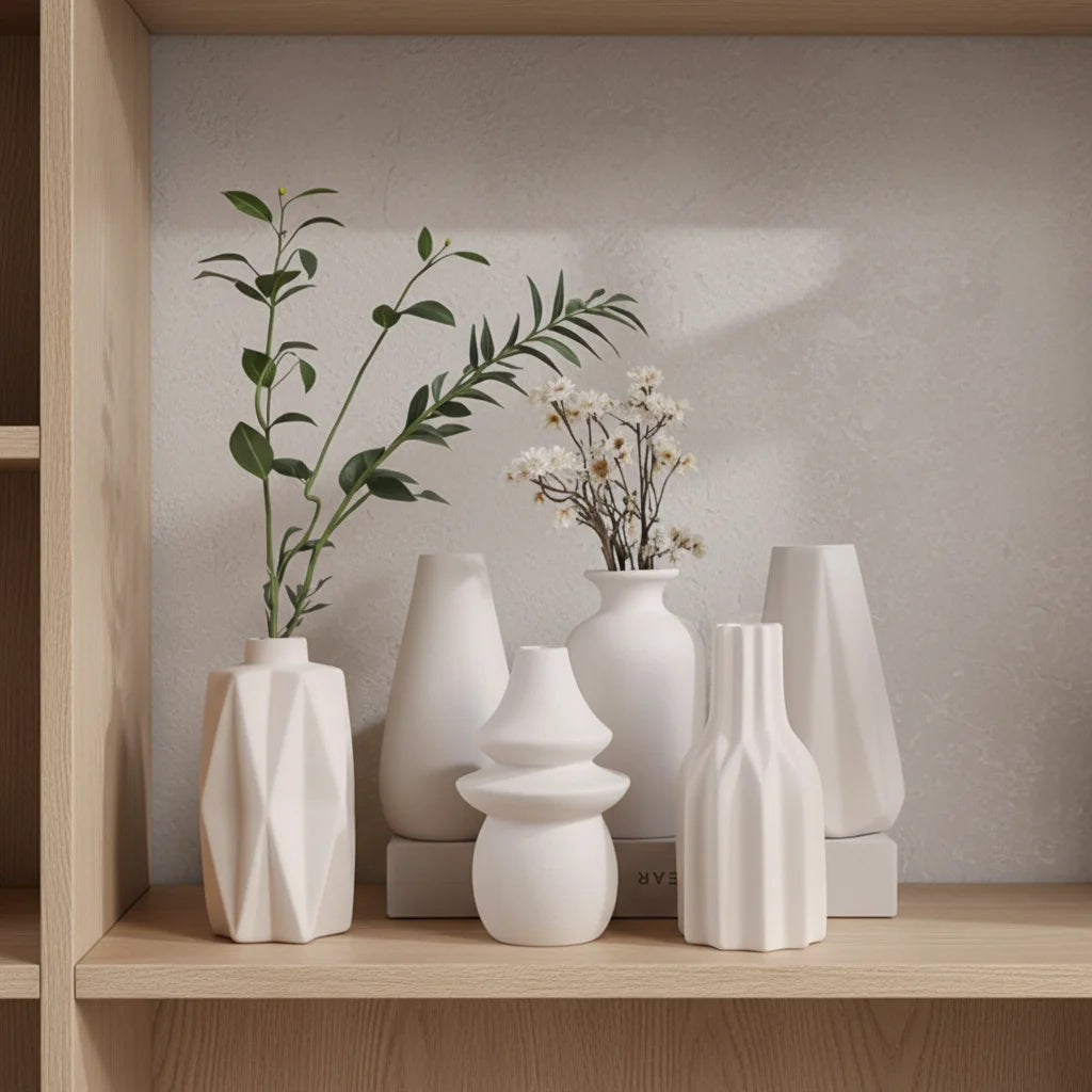 LIVEFUN Modern Minimalist Frosted White Ceramic Vase Tabletop Customizable Bottle Aromatherapy Home Hotel Decoration Scratch