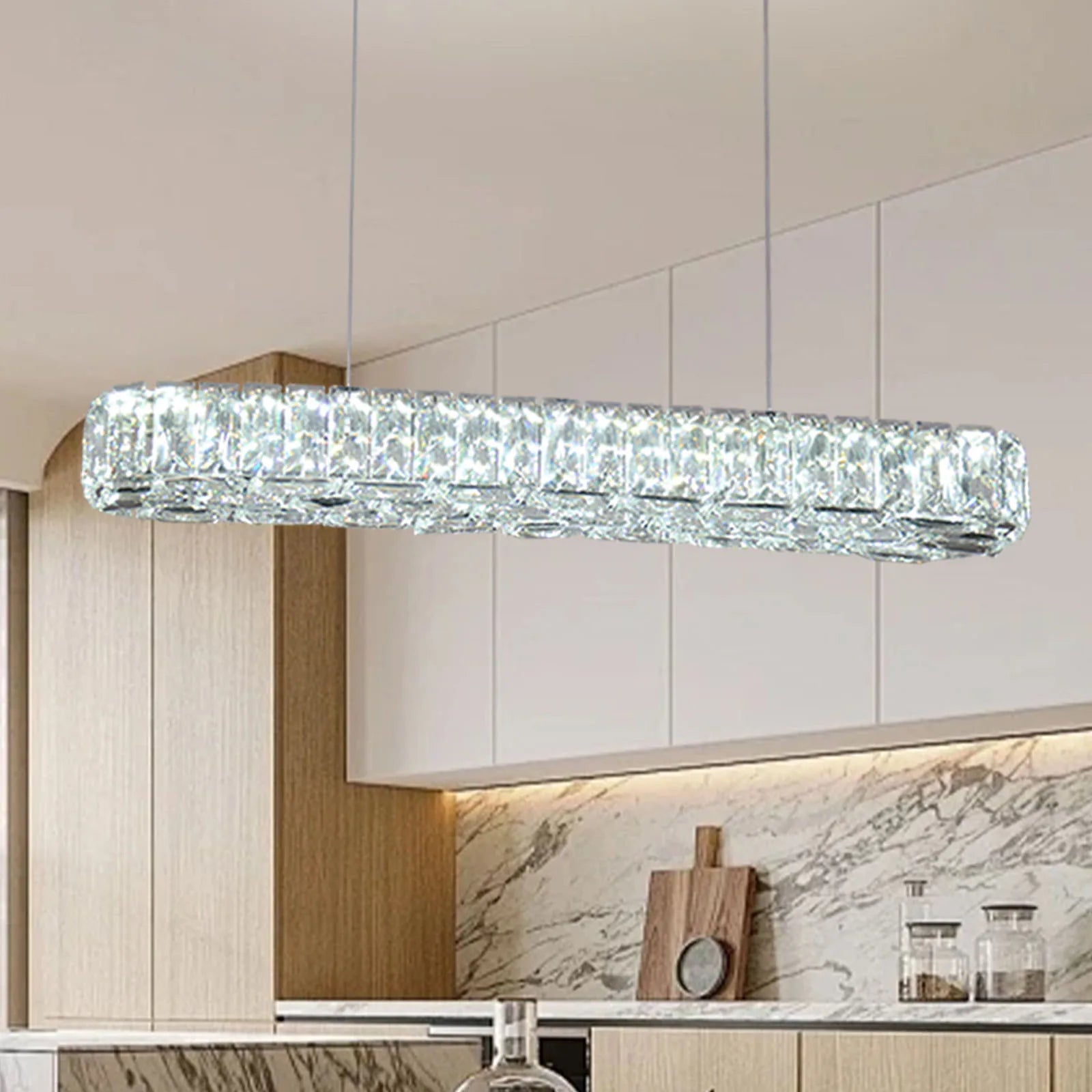 Modern Industrial Crystal Pendant Lights Warm White Hanging Chandelier with Simple Style Cool White Chrome Finish