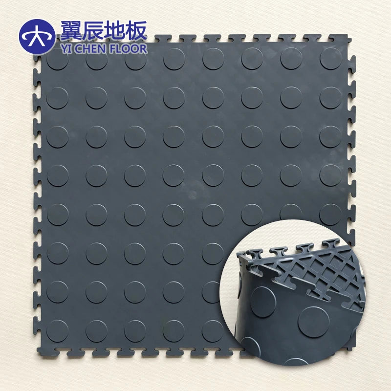 Heavy Duty Durable Modern Anti-Slip Water Resistant Interlocking Coin-top Patterned PVC Indoor Garage Floor Tiles