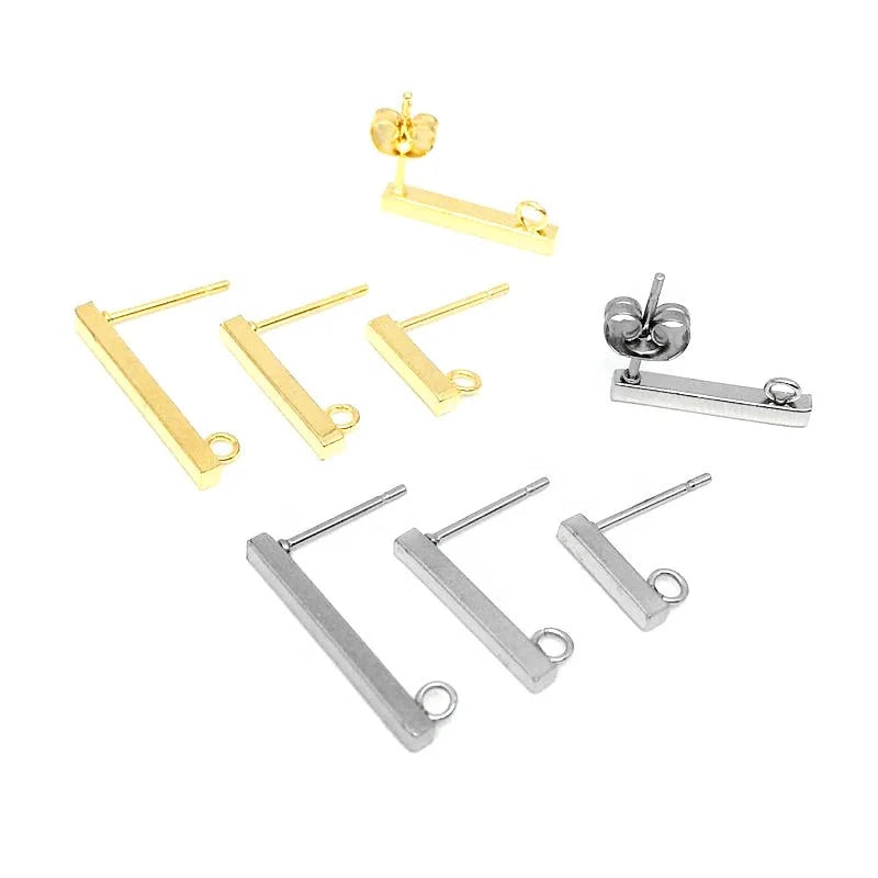 Stainless Steel Earring Components & Findings Stud Stick bar Earrings with Back Loop