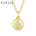 CZCITY 2023 Simple Coin Necklace 14K Gold Plated 925 Silver Women Pendant Chain Necklace