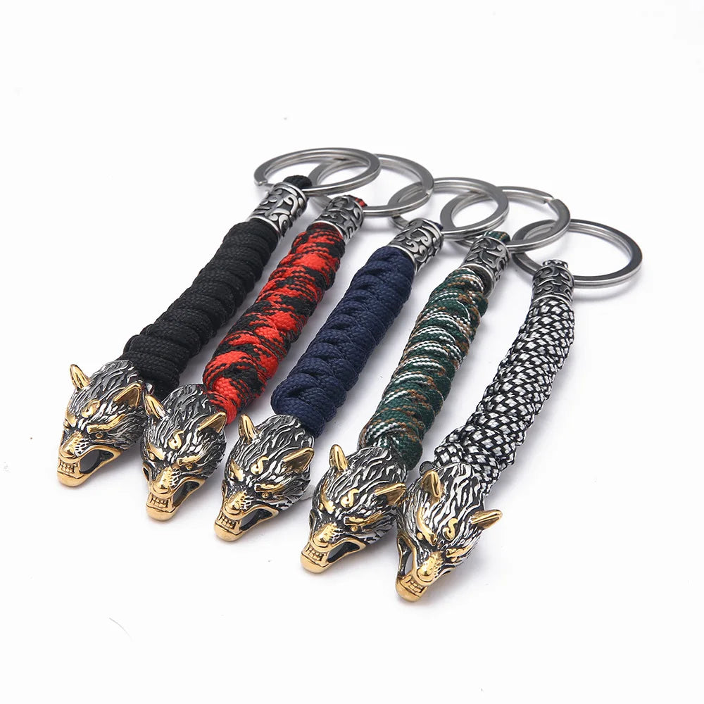 Vintage Celtics Wolf Keychains Vikings Knife Pendant Stainless Steel Paracord Rope Survival Keyring Handmade Male Accessories