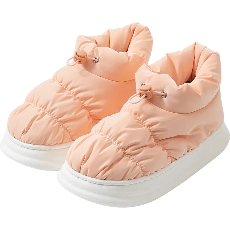 Waterproof feathers with cotton slippers female winter home indoor large base anti-skid couples high top cotton shoes wholesales