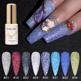 HONEY GIRL OEM High Quality 12ml UV Gel Nail Polish Private Label Diamond Reflective Rhinestone Glitter Gel for Nail Art