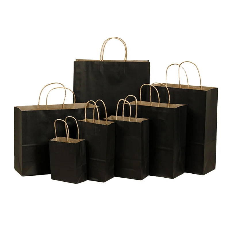 New Customizable Exquisite Recyclable Black Kraft Paper Shopping Gift Bag for Supermarket Exhibition & Promotion Use