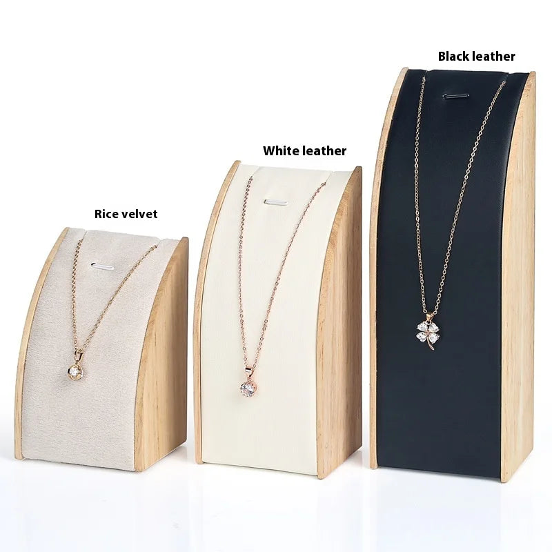 Creative Solid Wood Arc-Shaped Pendant Necklace Display Stand Jewelry Container Props