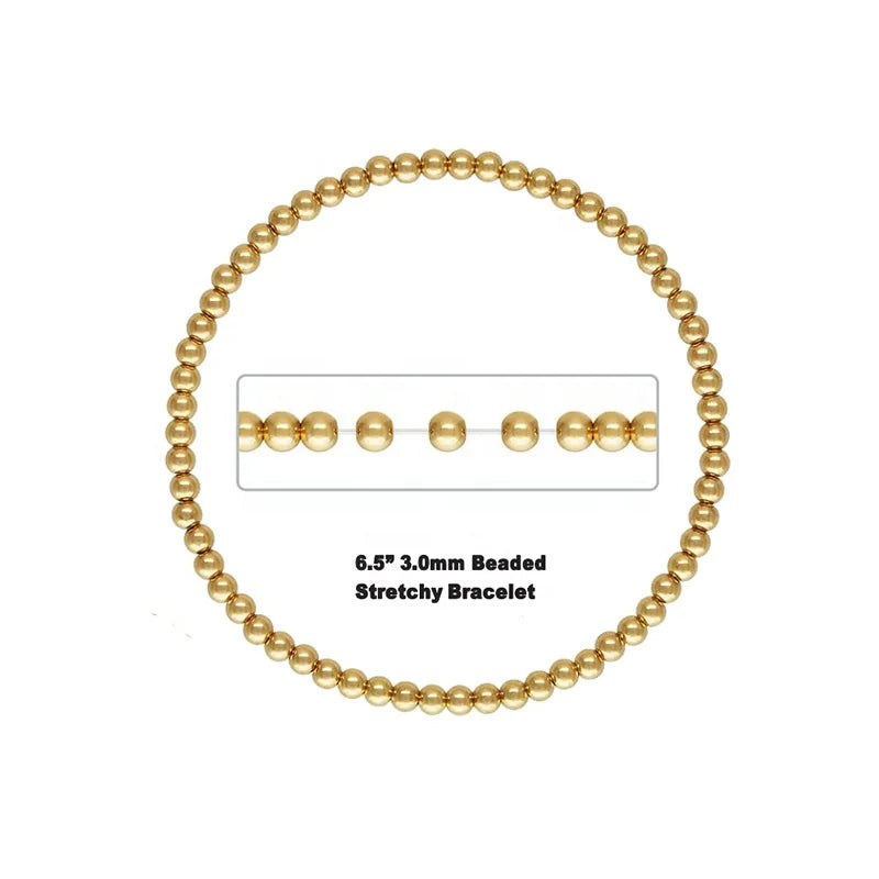 Vintage Stretchy Genuine 14k Gold Filled Women Permanent Jewelry Beaded Bracelet