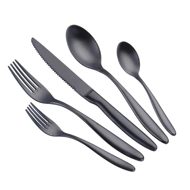 Stainless Steel Classic Camping & Restaurant Steak Knife Flatware Matte Black Cutlery Set