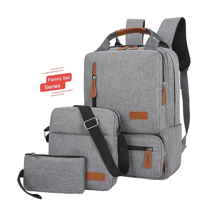 USB Charging Men's Bag Casual Multifunctional School Bag Set 3PCS Fashion Laptop Backpacks for Man and Woman