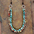 Vintage Multilayer Women's Necklace Natural Stones Leather Strand Fashion Statement Jewelry for Wedding Zinc Alloy Jade Chain