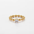 YF4091 High End Simple 18K Gold Plated Stainless Steel Non Tarnish Bead Ring Waterproof Round Ball Claw Zircon Rings for Women