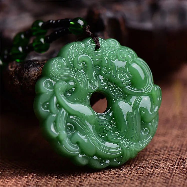 Transparent Safety Button Jade Necklace Sweater Chain Religious Lucky PiXiu Jade Pendant Necklace Jewelry for Women Men