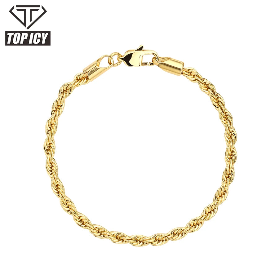3mm 4mm 5mm Rope Bracelet Hip Hop Fashion Rock Style Stainless Steel Rope Bracelet Chain for Women and Men