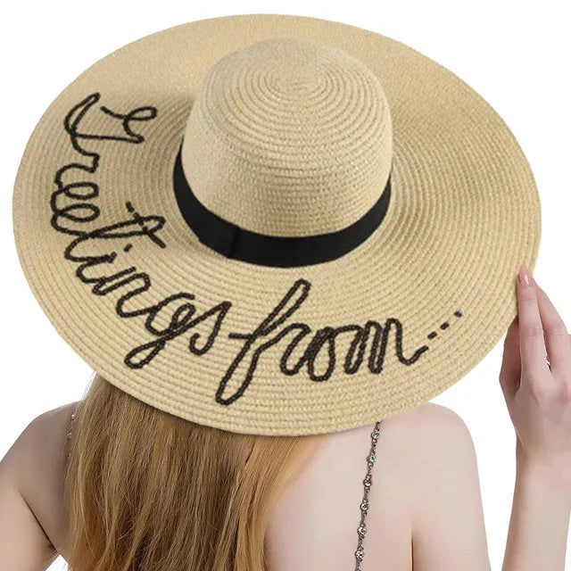Summer Sequin Letter Straw Hats Sun Protection Caps for Women Large Sun Visor Hat Oversized Beach Hat
