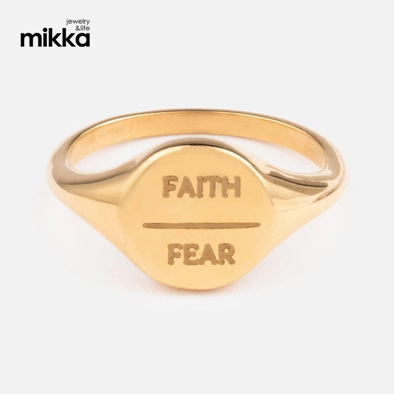 FAITH FEAR Signet Engraved Personalized Custom Name Alphabets Rings Rose 18K Gold Plated Silver Jewelry for Men Women >= 120 Pi