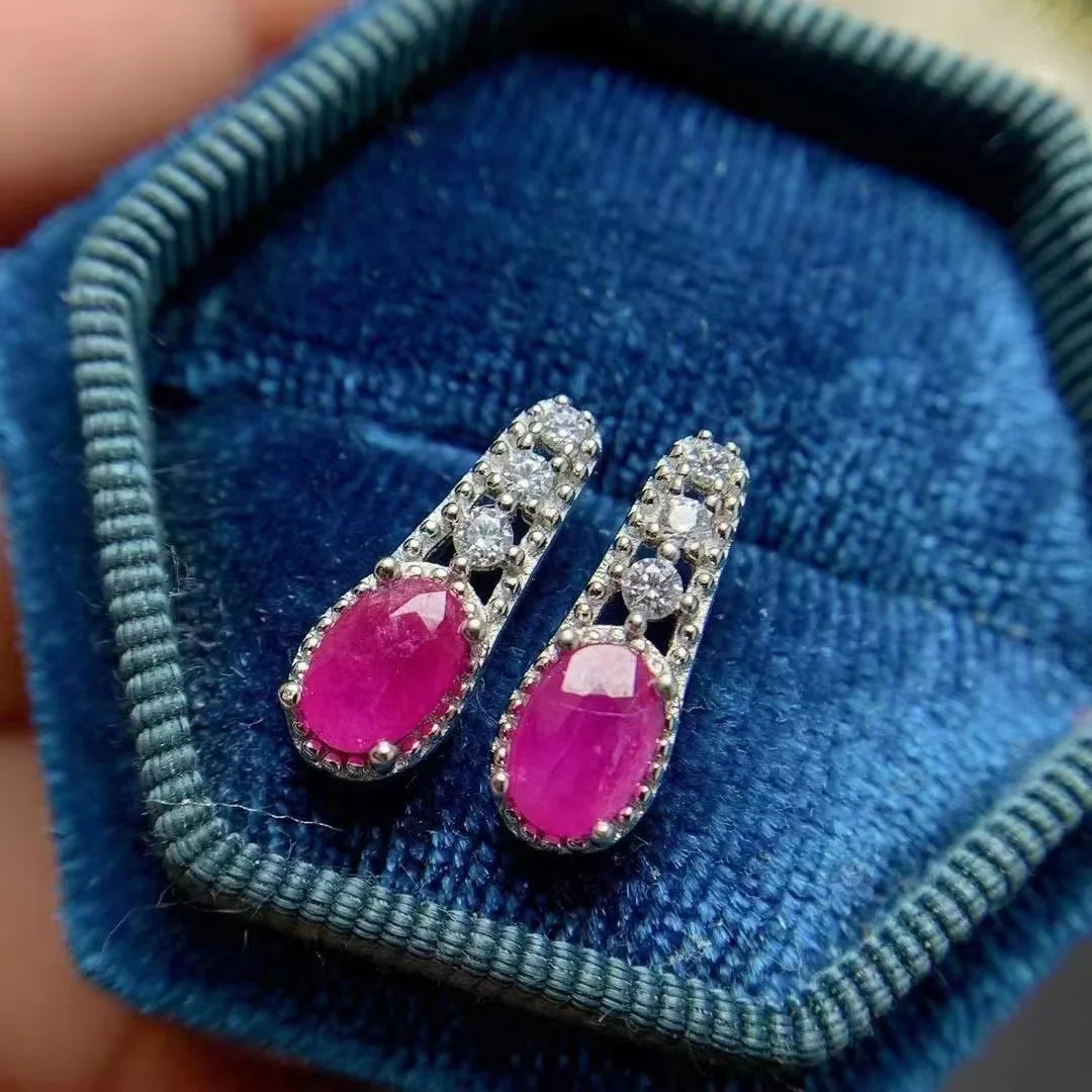 Summer 925 Sterling Silver Trending Hip Hop Natural Ruby Stud Earrings Good Price for Weddings and Parties