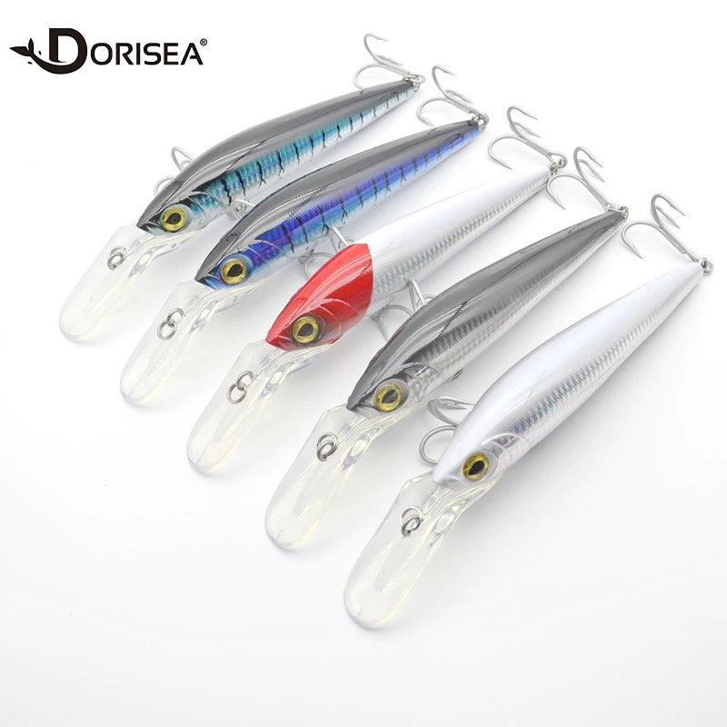 DORISEA Deep Sea Fishing Lure Minnow Saltwater Trolling Tuna Mackerel Bait with VMC 9626 Treble Hook