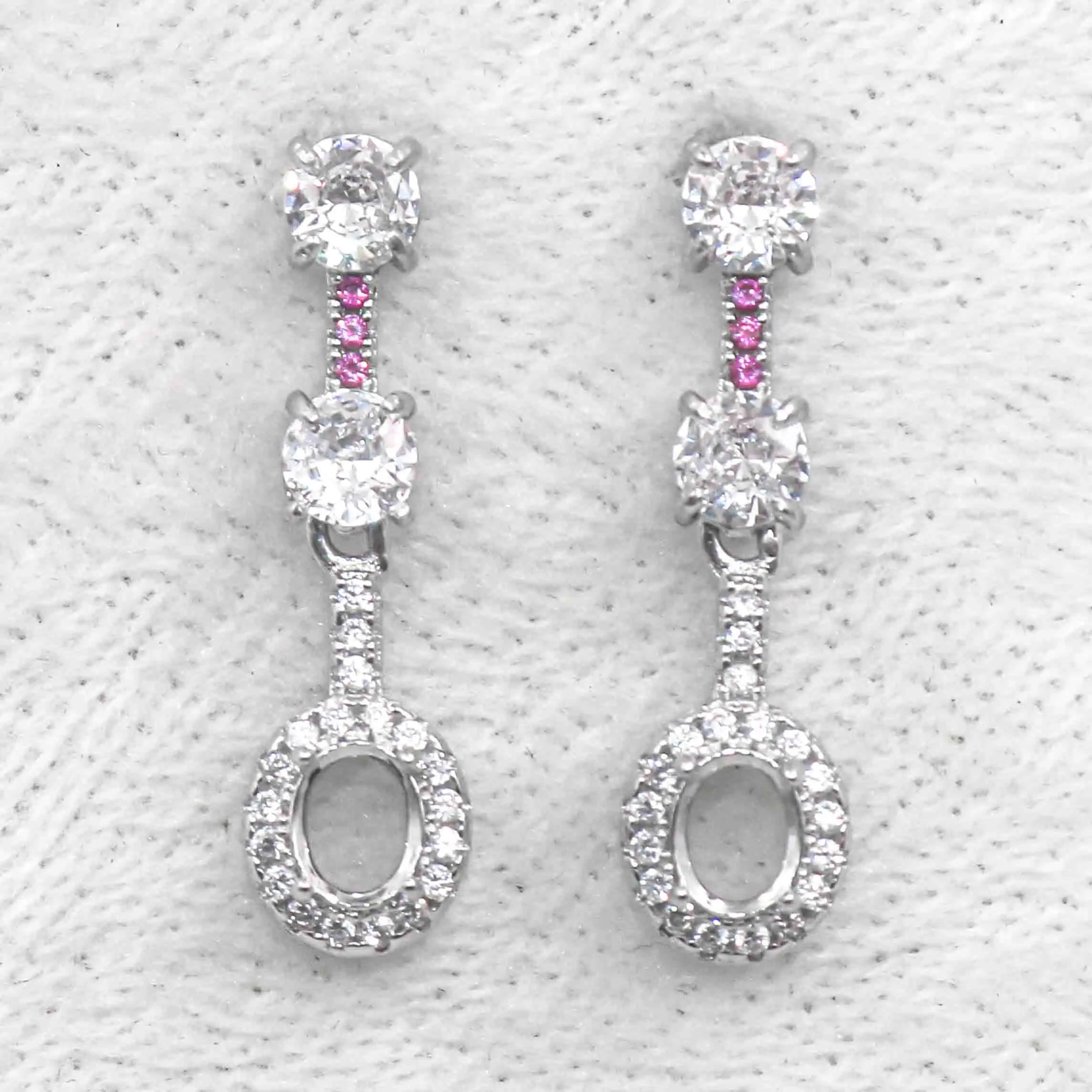 Sterling Silver 4*5mm Semi Mount Stud Eardrops Empty Frame Support Blank Setting S925 Base Without Center Stone DIY for Inlay