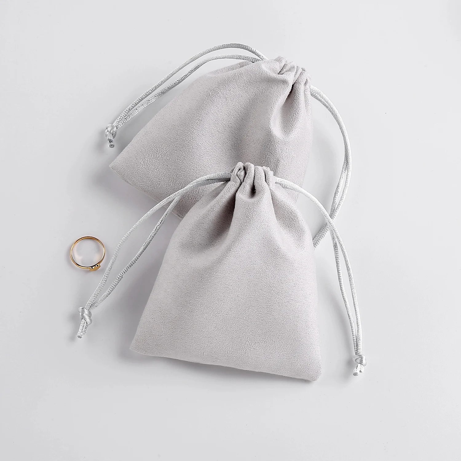 Custom Logo Suede Velvet Pouches 3x4 Inch Ready to Ship Small Jewelry Drawstring Bag for Wedding Favors Wholesale