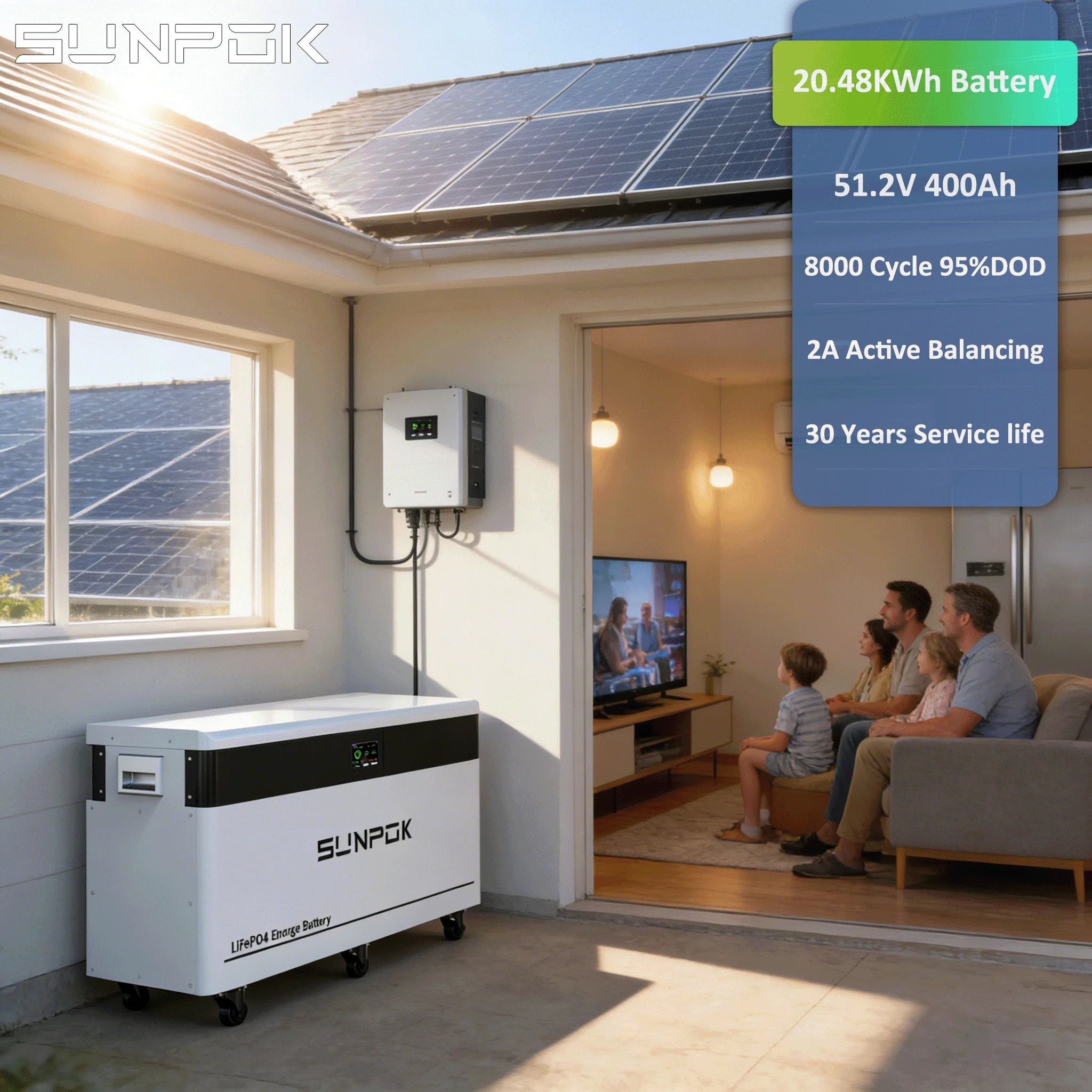 Sunpok Energy 10 Years Warranty 20Kw 20Kwh Inverter Lifepo4 Battery Pack 51.2V 400Ah 48V Battery Packs Solar Lifepo4 Batteries