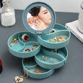 Exquisite Multilayer Plastic Rotating Feature Dustproof Jewelry Box for Earrings & Necklace Includes Mirror