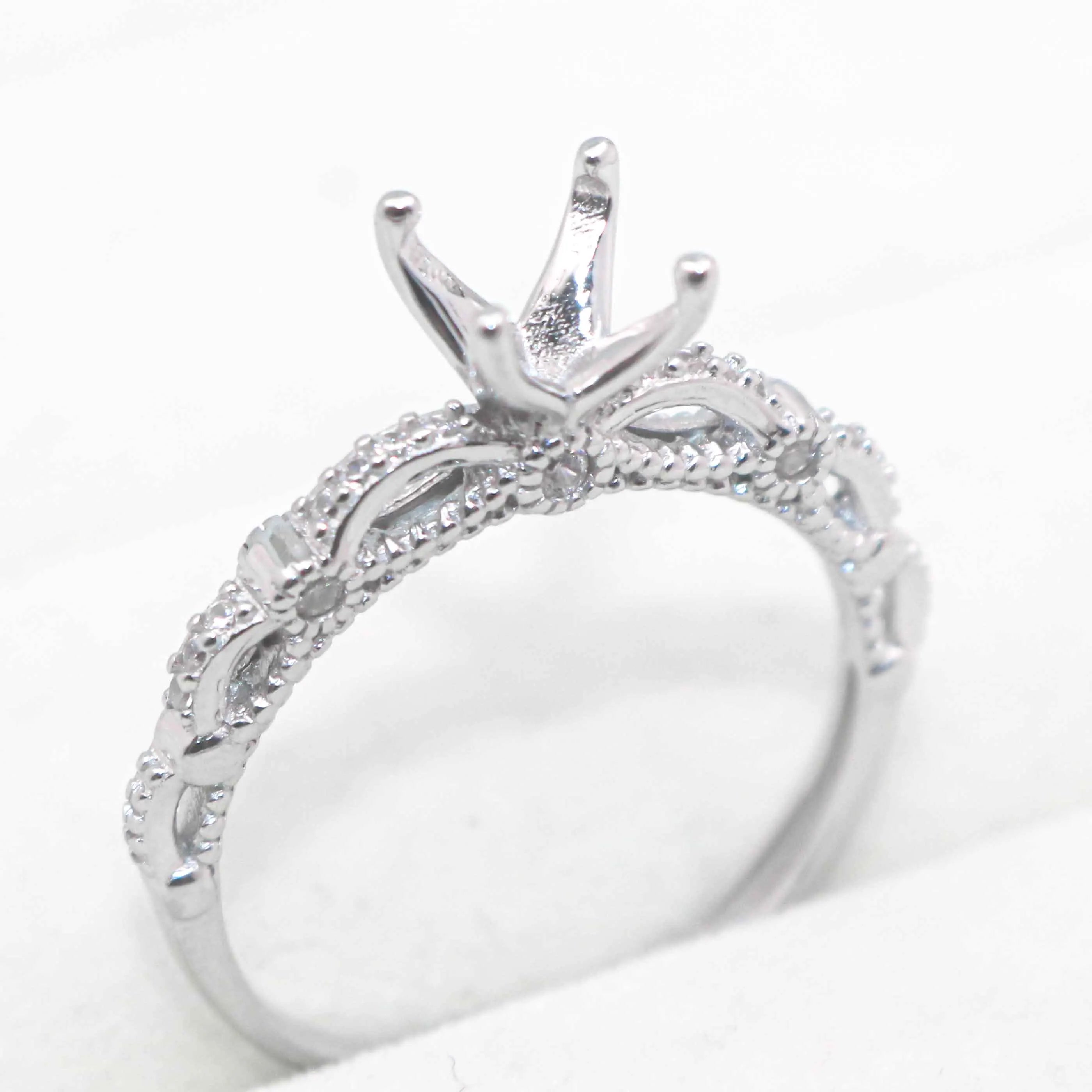 Sterling Silver 6.5mm/1CT Semi Mount Ring Frame Blank Claws Setting Holder Without Main Stone for Moissanite Diamond DIY Inlay
