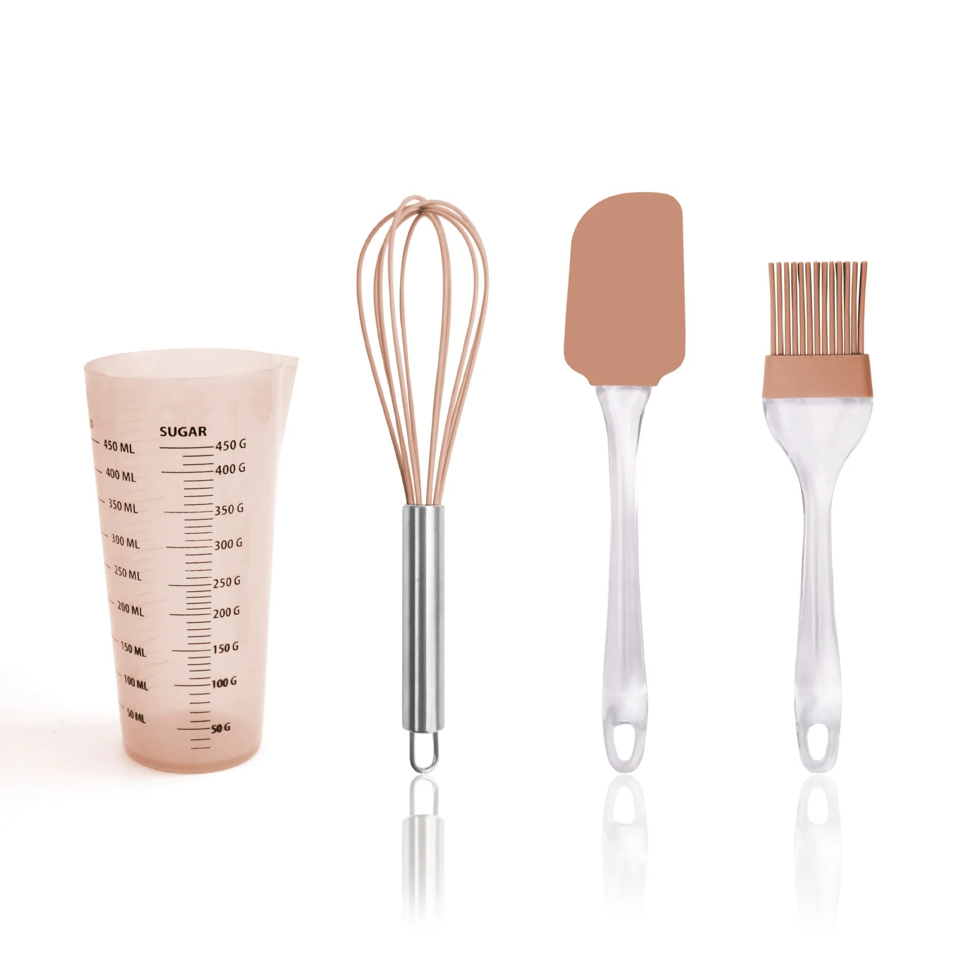 4-Piece DIY Oven-Safe Silicone Baking Pastry Tools Set Scraper Oil Sweep Egg Beater Scale Measuring Cup PC Cutter for Home