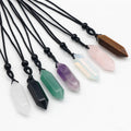 Handmade Gem Stone Bullet Pendant Necklace Hexagonal Amethyst Crystal DIY Unisex Necklace