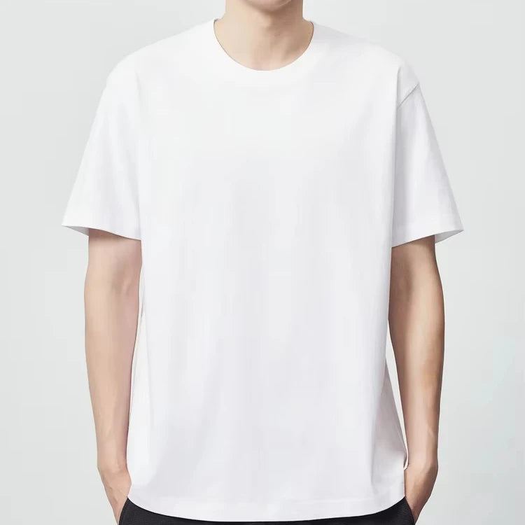 CNSHELL 230gsm Combed Cotton Solid Color Short Sleeve T-shirt Men's 2024 Summer New Basic Men's Crew Neck T-shirt