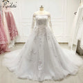 Ruolai ZW00262 Elegant Strapless Appliqued Lace  Wedding Gowns Long Sleeve Plus Size Bridal Gowns for Women