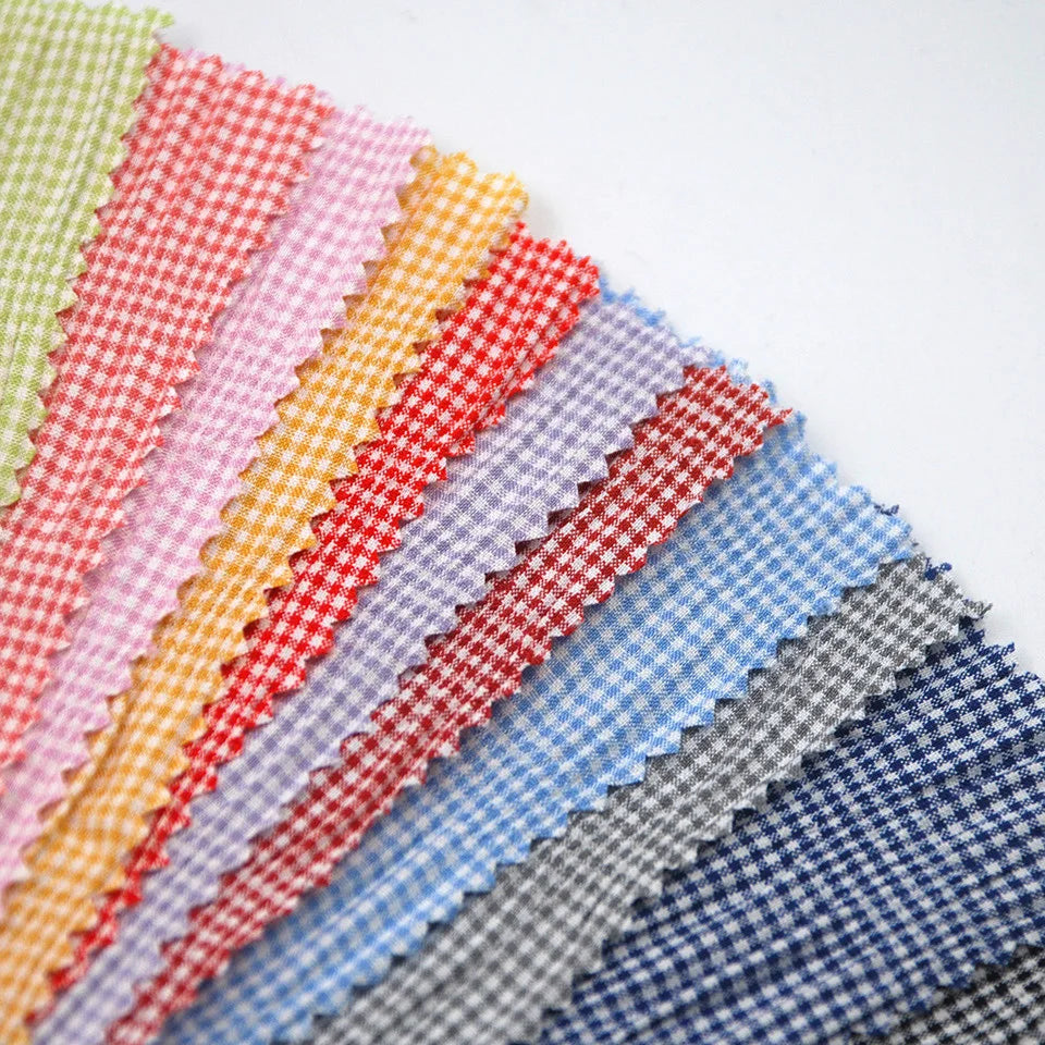 New Arrival Dress Yarn Dyed Check Bubble Seersucker Crepe Ripstop 79% Polyester 20% Rayon 1% Spandex Fabric for Clothing