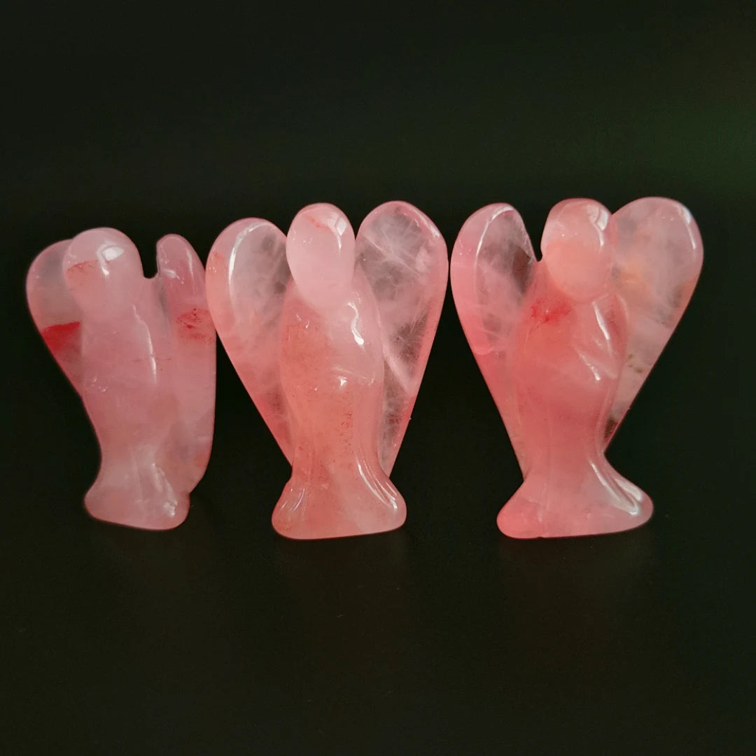 Huiying Hand carved gemstone natural 2 inch rose quartz small angel for gift Crafts