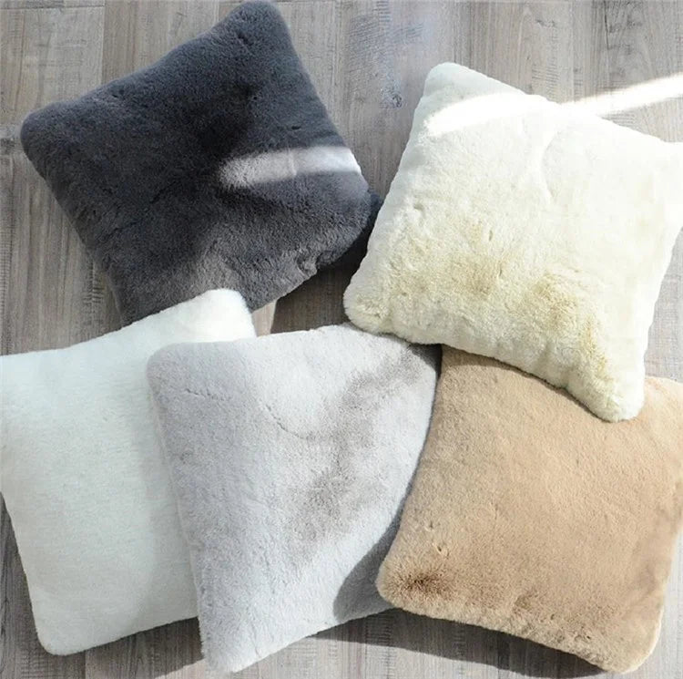 Economical Custom Design Faux Rabbit Fur Memory Foam Pillow Sofa square Pillow Cushion Decorative Cushions Plush Cushion