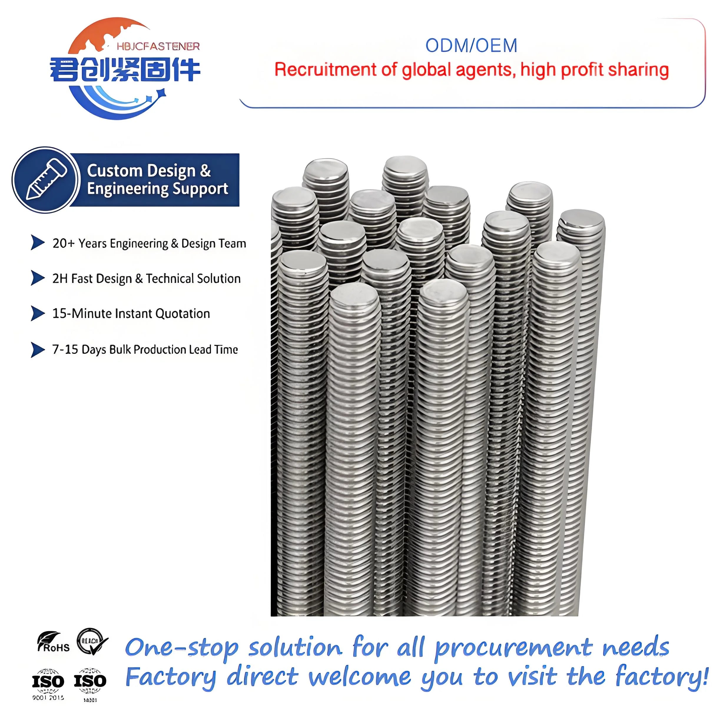 High Quality M10 Head Bolts 80mm Length 304 Stainless Steel 2mm DIN975 Standard Gi and Galvanized Threaded Rod 316