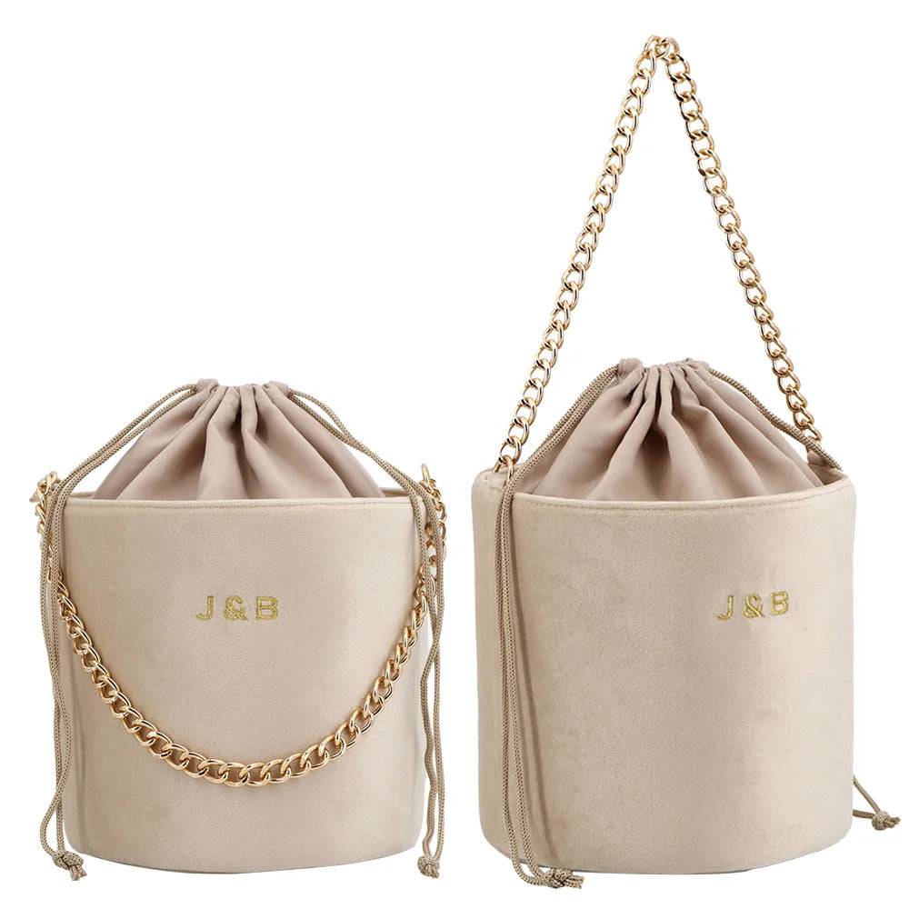 Velvet Drawstring Toiletry Wash Makeup Skin Scare Storage Organizer Bags With Chain Handle Round Bottom String Cosmetic Bag